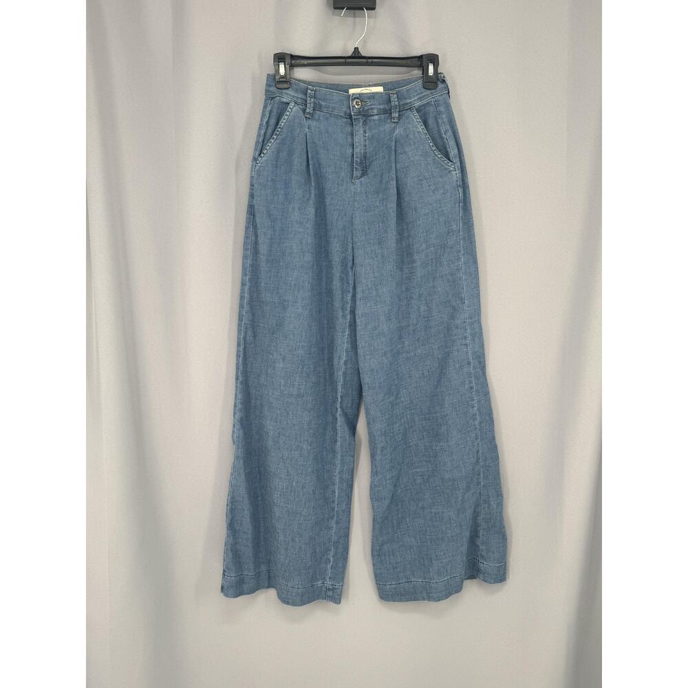 Divine Rights Of Denim Pants Size 3 Blue Chambray Pleated Wide Leg Hemp Blend